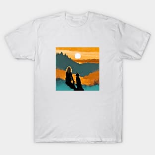 Young Woman and her Dog Vintage Sunset T-Shirt